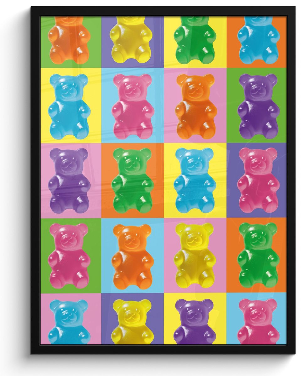 FrameYourWall Poster in lijst - Fotolijst 50x70 cm - Posters - Art- Snoep - Kleurrijk - Posterlijst zwart - Decoratie - Wanddecoratie woonkamer - Muurdecoratie slaapkamer Gummy - Art