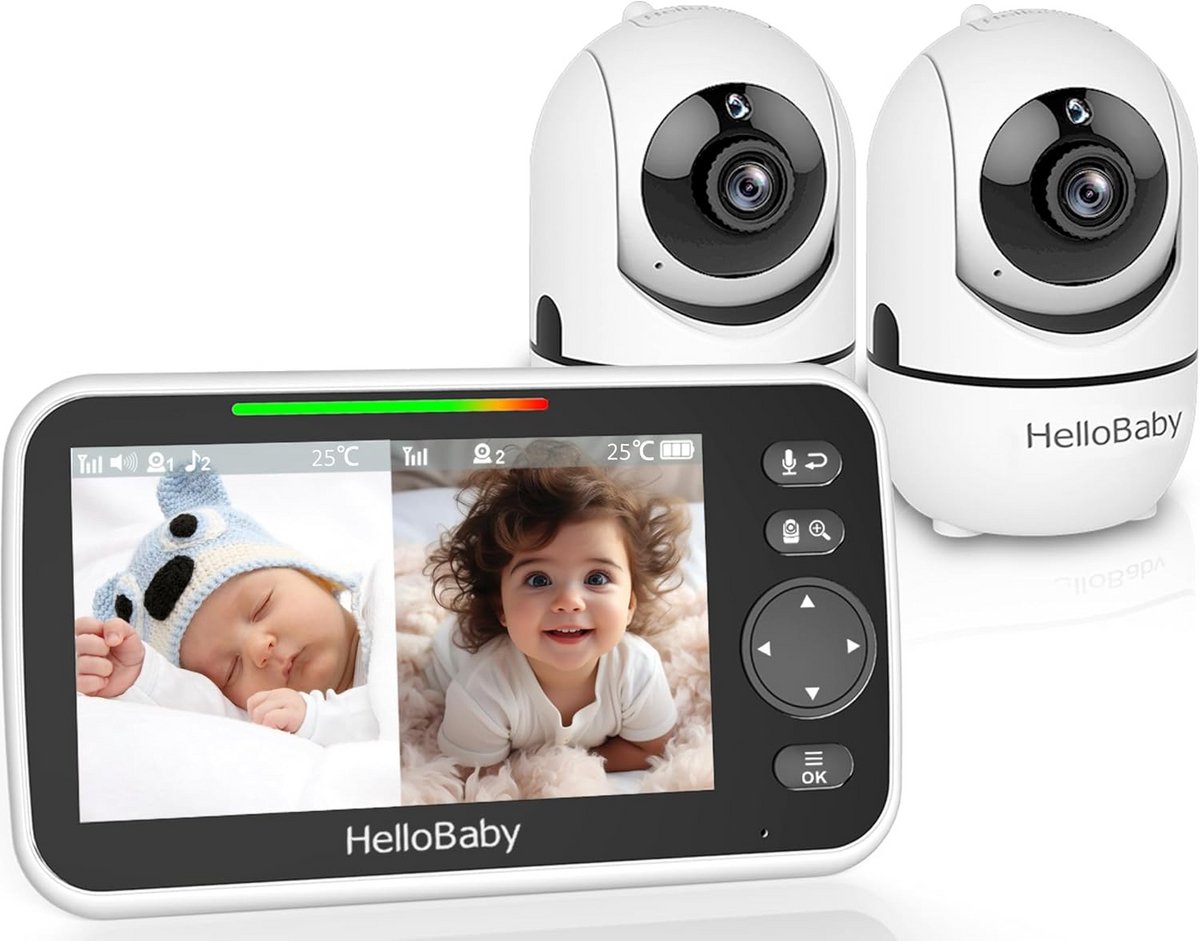 Babyfoon met Camera en Gedeeld Scherm - 5 Inch Monitor, Nachtzicht