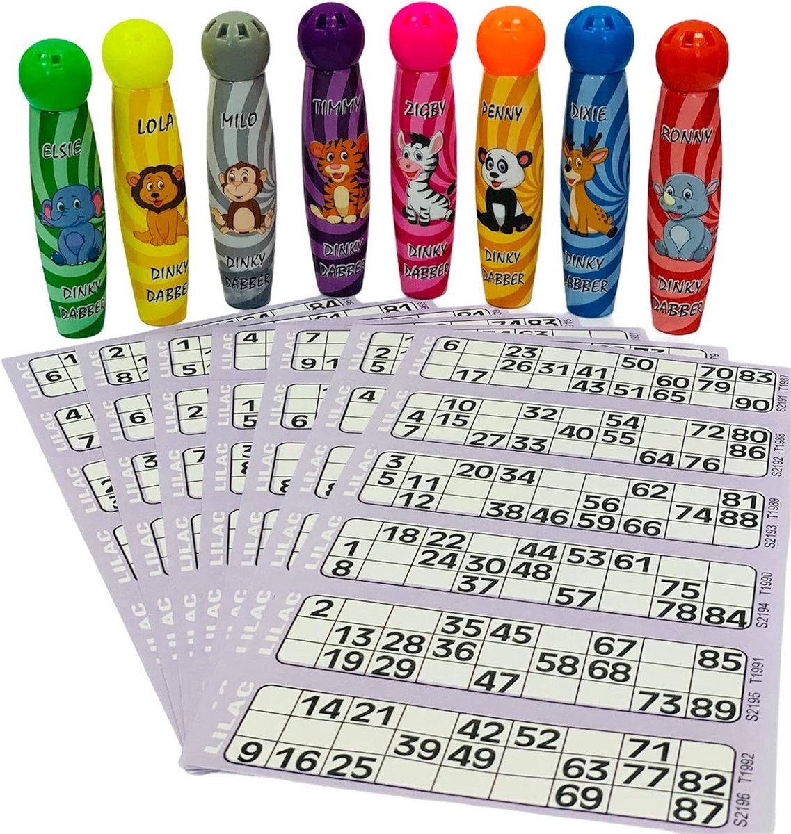 Bingo Set met 8 Dabby Markers en 60 Bingo Kaartjes - Leuk voor Familie en Spelletjesavond