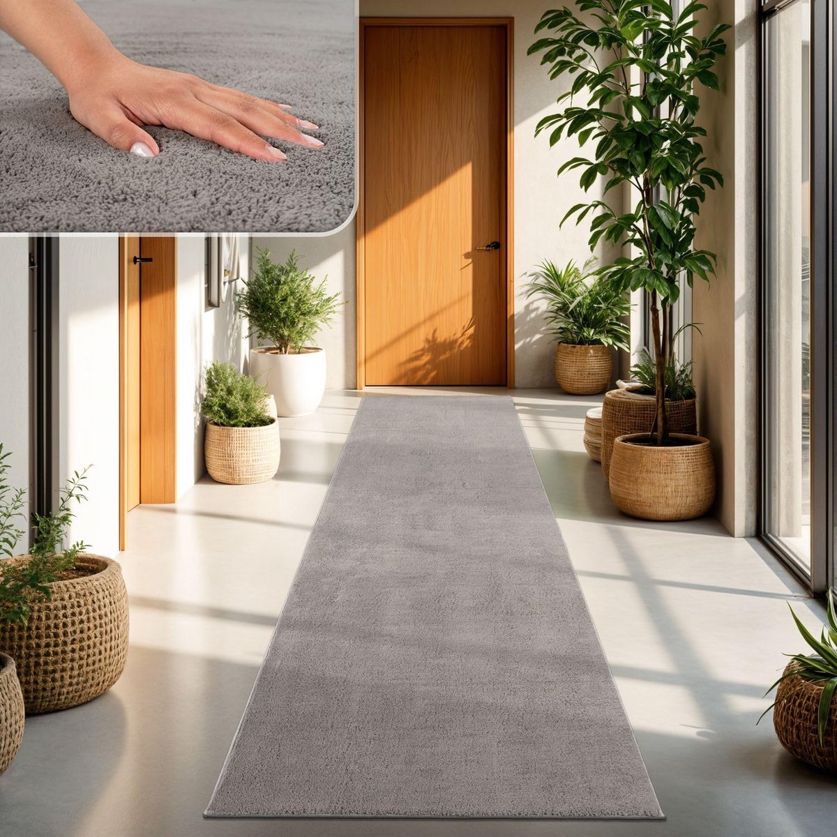 Kortpolig tapijt - Modern, machine-wasmachine, Polyester, Grijs, 60x100cm