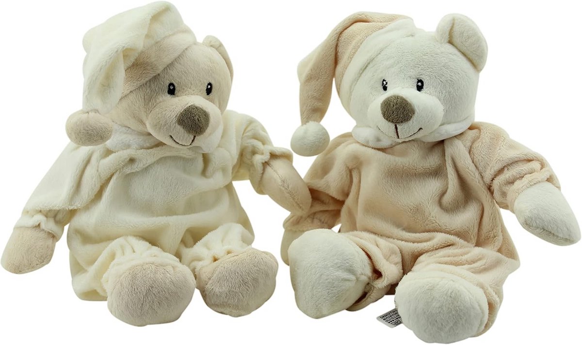 Set van 2 Pluchen Teddyberen 31 cm – Slapende Knuffels Beige en Bruin