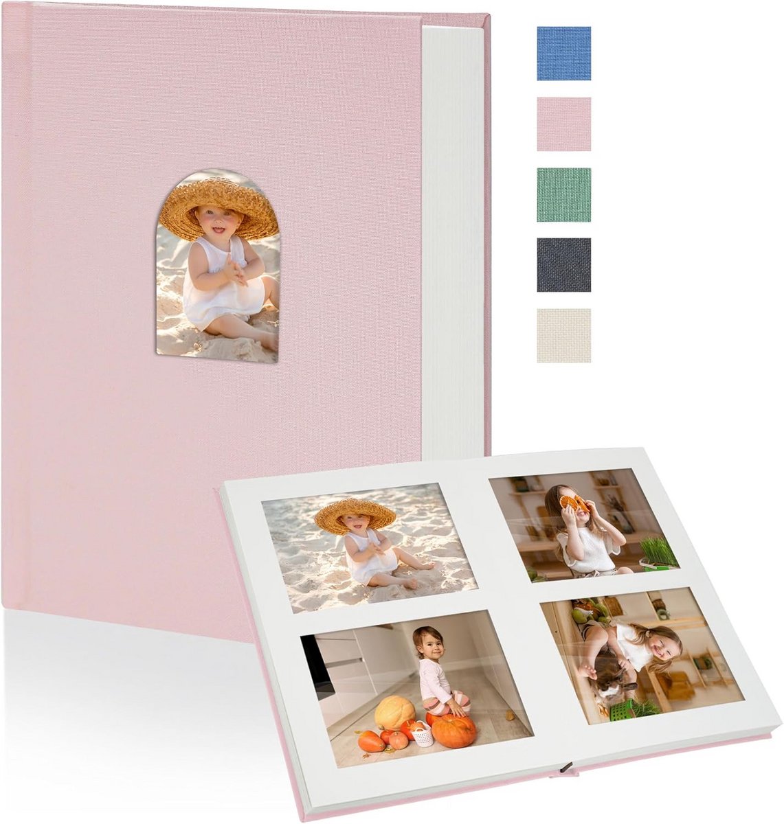 Linnen Fotoboek Klein 10x15 cm - Ruimte voor 60 Foto's - Schrijfbaar Album Pink