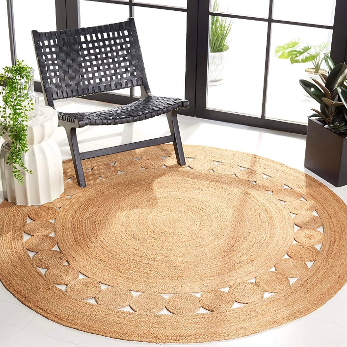 Ronde handgemaakte Jute Vloerkleed Cirkel Boho - Natuurlijk en Omkeerbaar