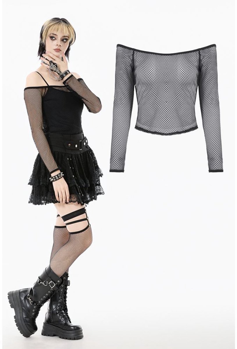 Dark in Love - Punk Versatile Mesh Longsleeve top - XS - Zwart