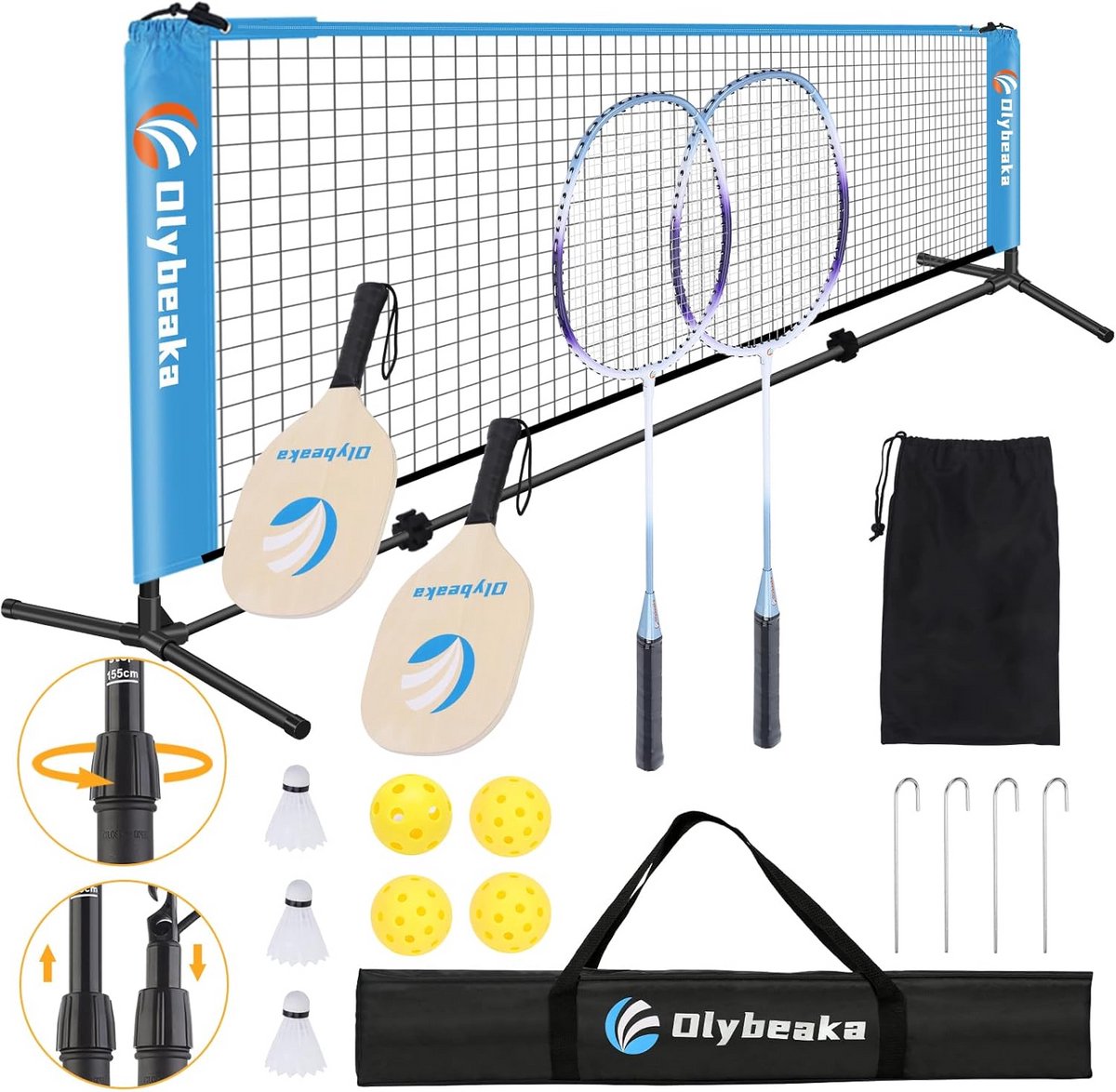 Draagbaar Sportnet voor Badminton, Pickleball en Kindervolleybal - Eenvoudige Installatie