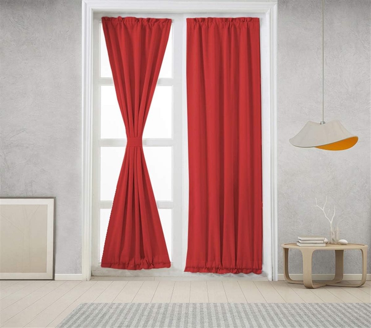 Verduisterende Gordijnen voor Openslaande Deuren, Hitte- en Geluidsisolatie, Rood, 63.5x18