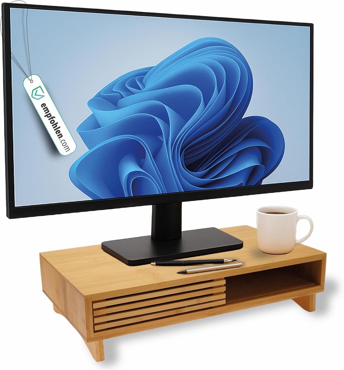 Ergonomische Monitorverhoger van Bamboe met Opberglade voor Bureau