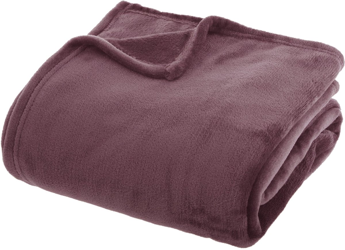 Atmosphera Plaid effen flanel fleece deken - 180x230 cm - Paars
