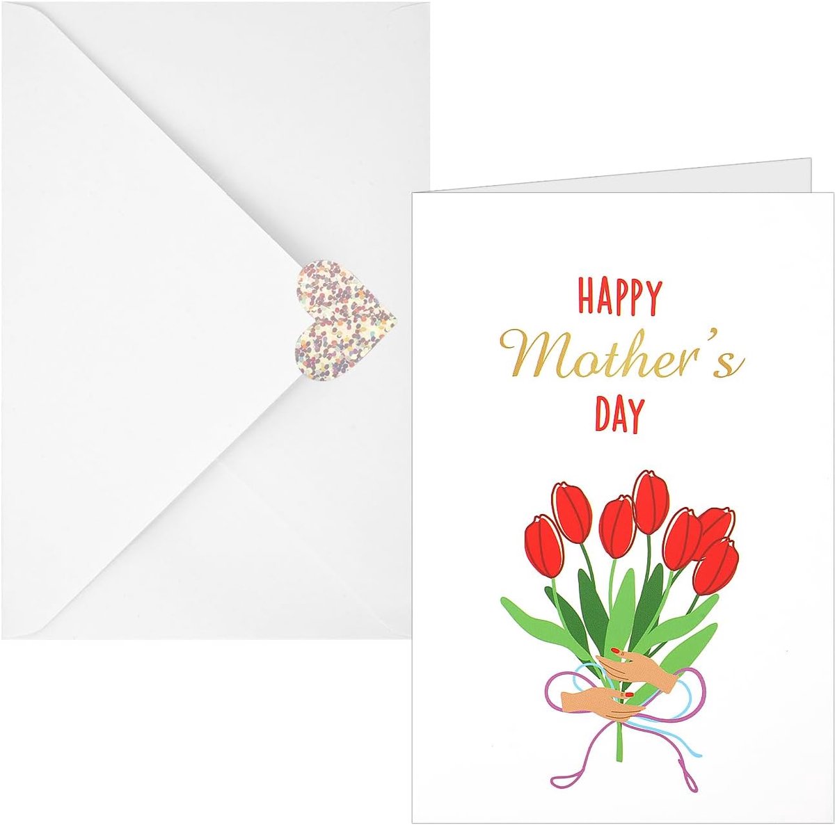 Allecto Plus - Happy Mother's Day Kaart Set met Enveloppen en Hart Sticker Bloemenpatroon Wenskaart voor Moeders Moederdag Cadeaus voor Moeder Oma Vrouw (Stijl 2)