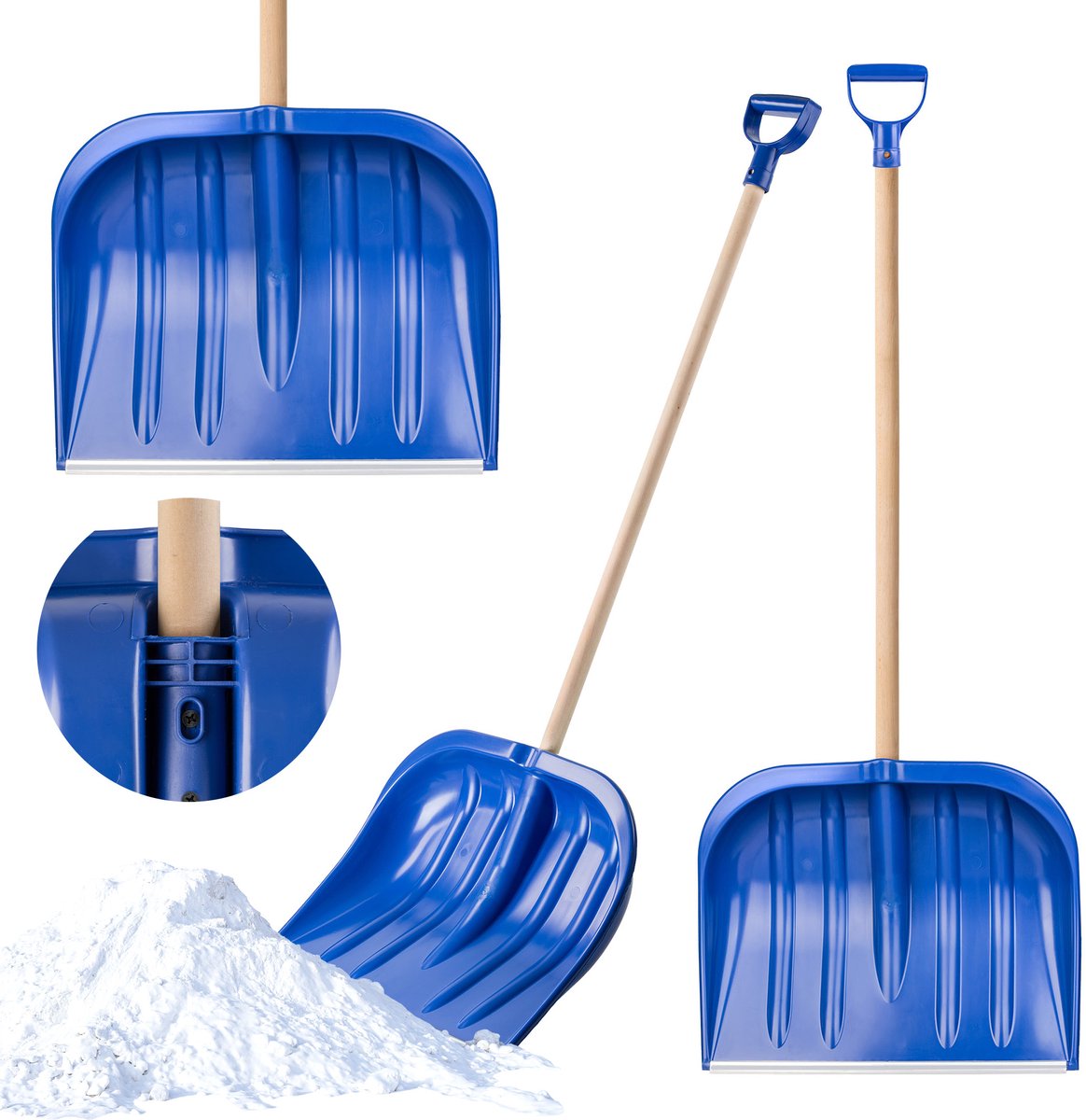 KADAX Sneeuwschep met ergonomische handgreep, bladbreedte: 49 cm, kunststof blad, sneeuwschuiver, ideale sneeuwschuiver voor kleine en grote sneeuwruimers, sneeuwruimer, stabiel (houten steel, blauw)