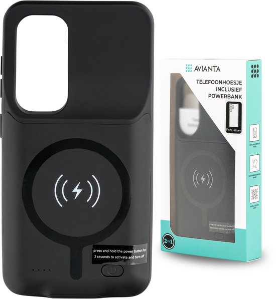 Étui Powerbank AVIANTA® - Compatible avec Samsung Galaxy S22 Ultra et S23 Ultra - 10 000 mAh - Chargeur sans fil - Coque batterie Smart - Housse - Chargeur MagSafe - Zwart