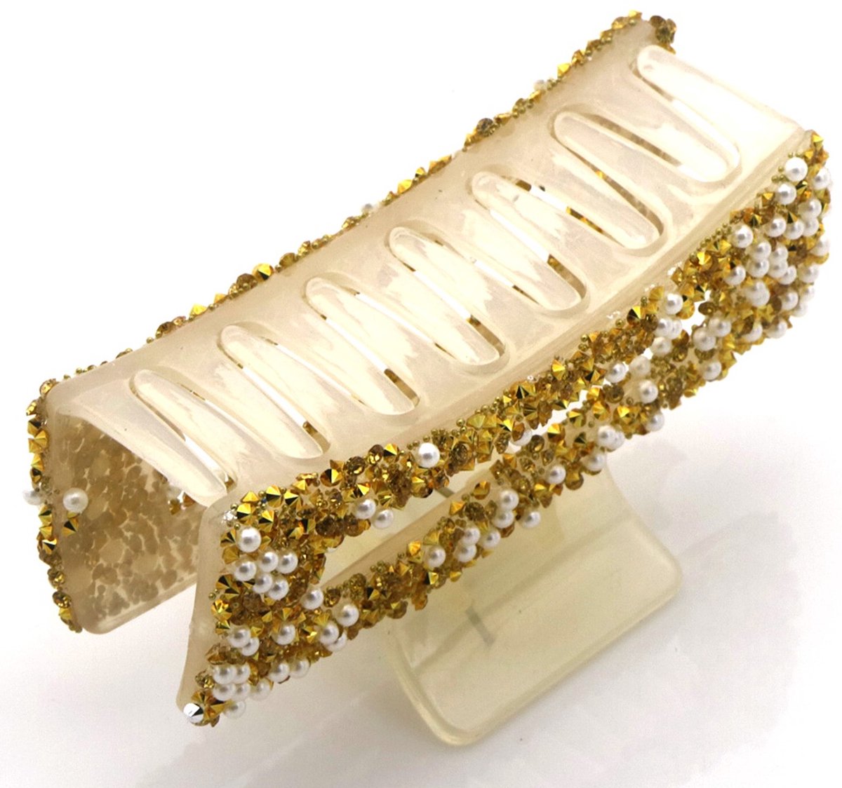 Haarclip - Glitters & Parel Detail - 8.5cm - Goud