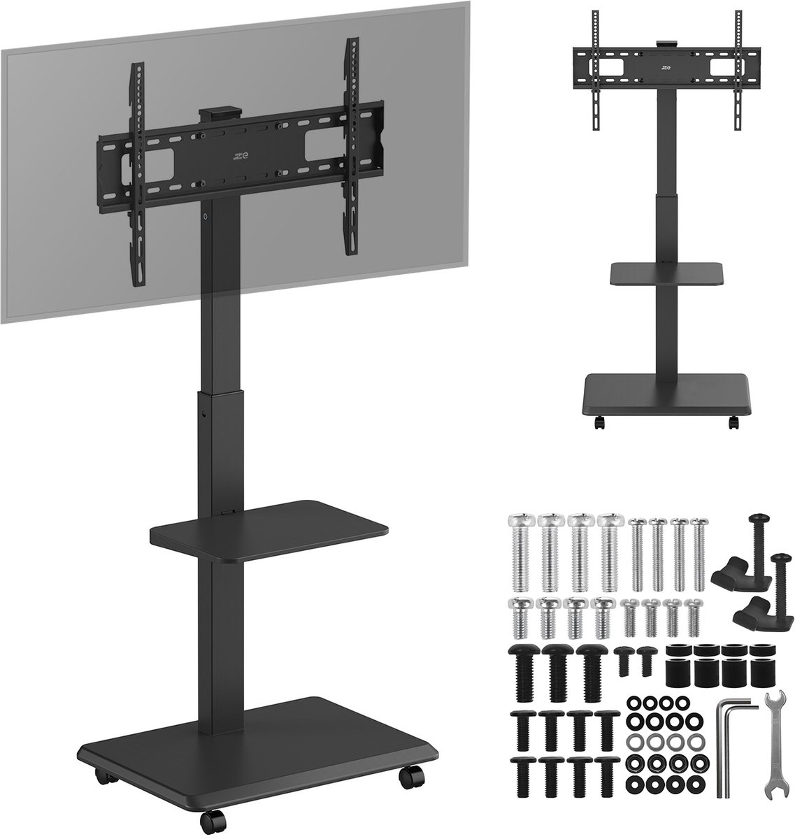 ErgoOffice - TV-standaard - trolley - max. belasting 50kg / 5kg plank - max. VESA 600x400 - ingebouwde contactdoos - zwart, ER-304 B