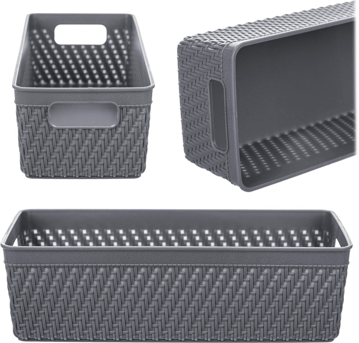 Lioni rechthoekige mand 24,5 x 10 x 7 cm donkergrijs