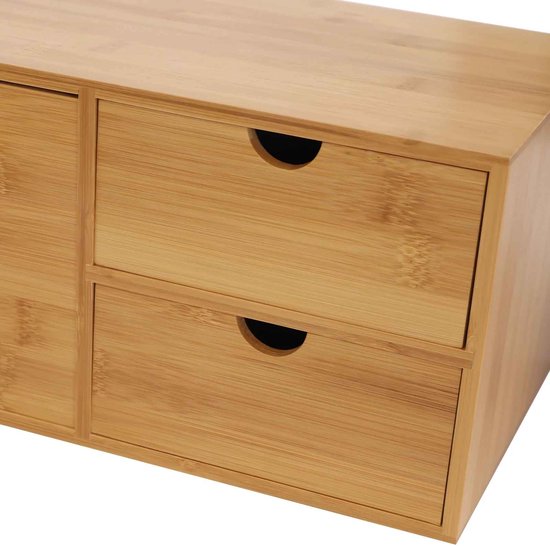 Bamboe bureau-organizer kantoor ladebox huis tabletop opslag bureaubutler desktop opbergdoos opbergsysteem (3 laden, één links, twee rechts