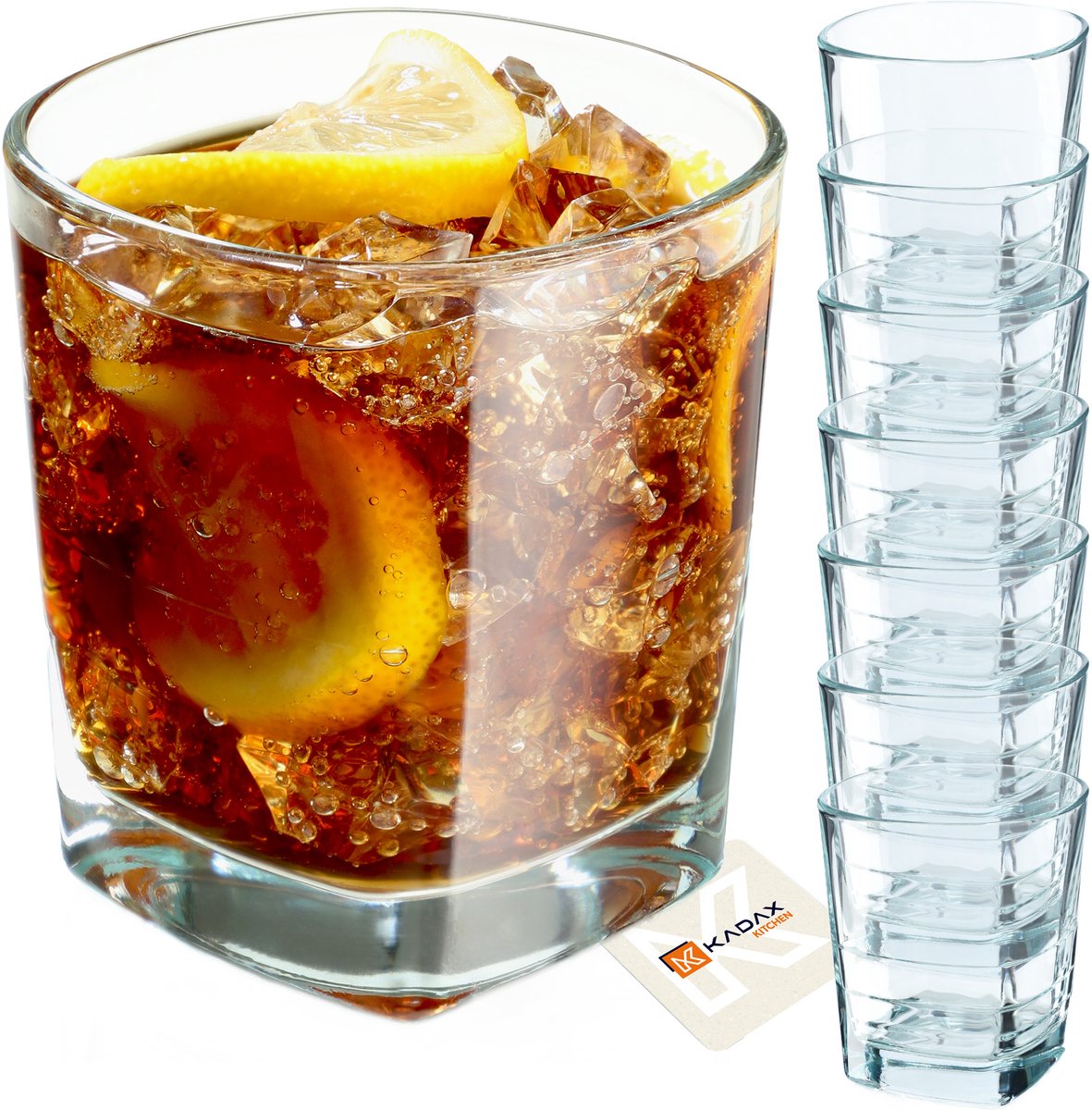 Drinkglazen, cocktailglazen van robuust glas - vaatwasmachinebestendig, universele glazen - drankglazen voor water, sap, dranken of whisky - 8 x 270 ml KADAX