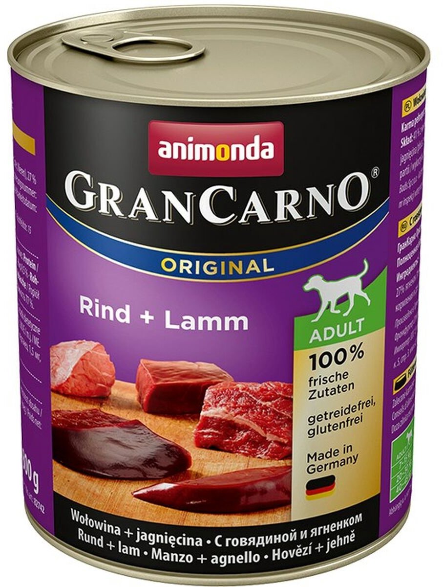 6x800g Original Adult Rund & Lam animonda GranCarno Hondenvoer