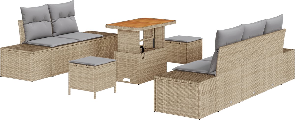vidaXL - Tuinbank - Set - met - kussen - 8 - pcs - Beige - poly - rattan