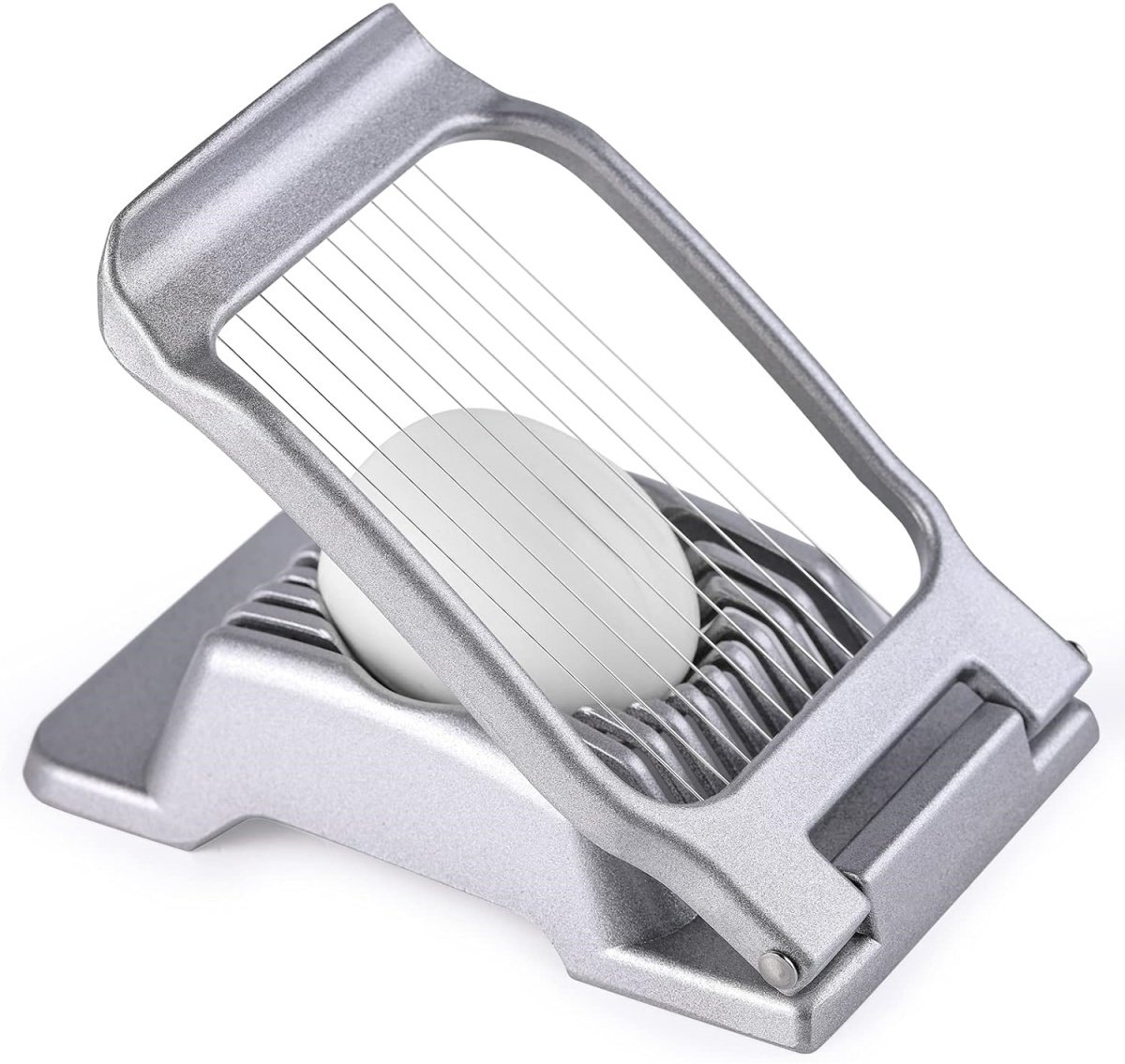 TOVBMUP Eiersnijder - Eierteiler met RVS Draad - Geschikt voor Eieren, Kiwi en Aardbeien - Spülmaschinenbestendig, Antiroest Aluminium Constructie - Versterkt Antislip Basis met Uitgespaarde Reinigingsgroef - 13.5x8x3.5cm
