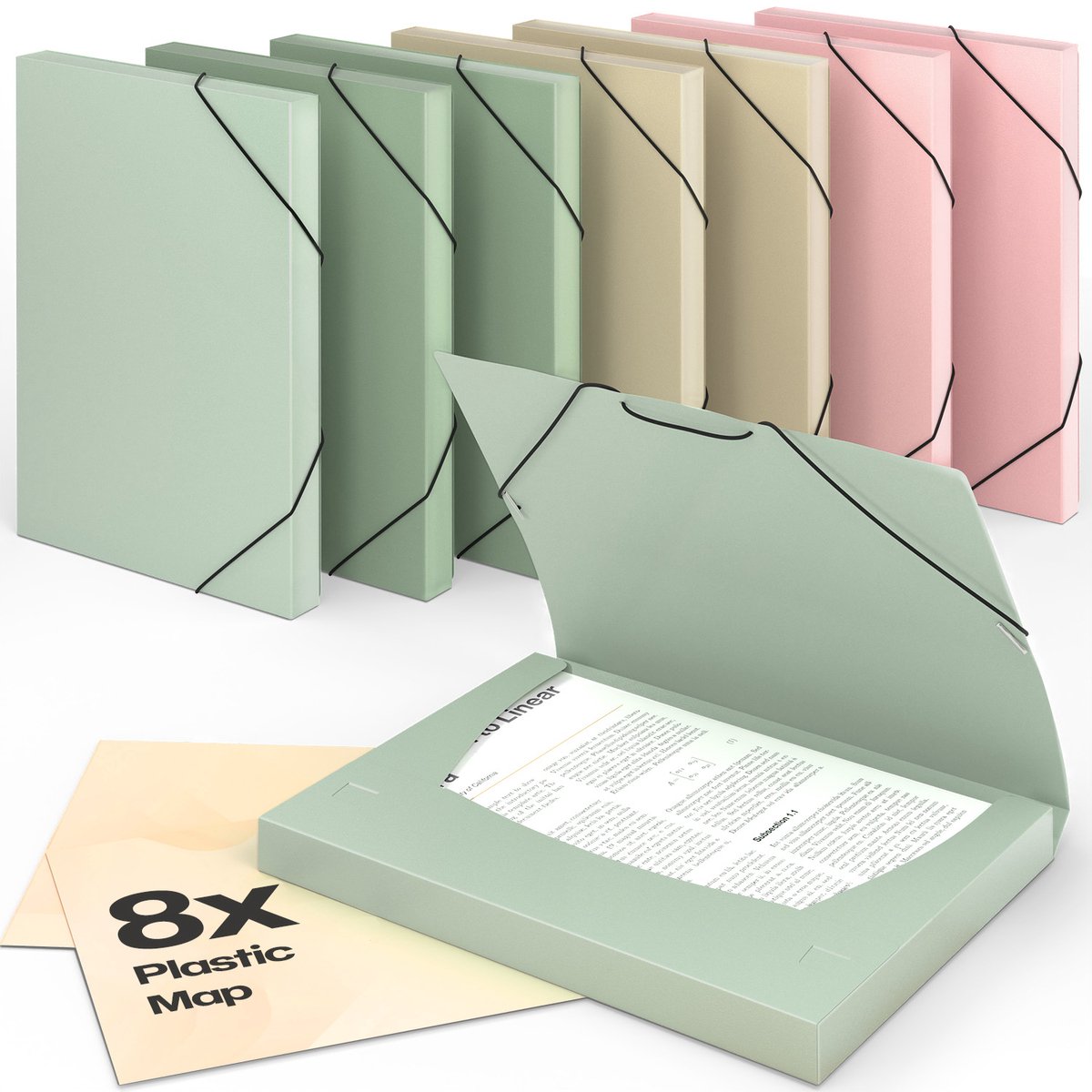 ACROPAQ - 8 x Elastomap A4 - Documentenmap met elastiek voor kinderen - Rugbreedte 3 cm - Aarde kleuren - Elastomappen school, map A4