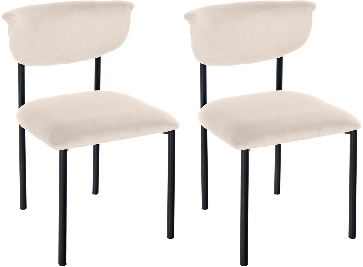 CLP Set van 2 eetkamerstoelen Gambell met rugleuning en gewatteerde fluwelen bekleding Fluweel/creme