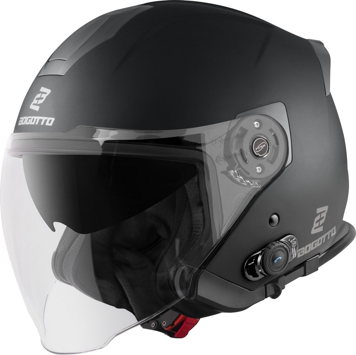 Bogotto H586 BT Solid Mat Zwart Bluetooth Jethelm - Helm