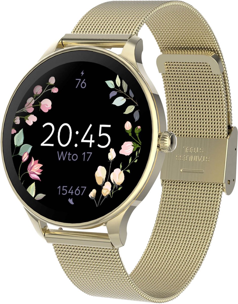 Forever Velora SB-306 Smartwatch Dames Goud – 1,19 inch AMOLED – Hartslagmeter – SpO2 – Slaaptracking – IP67