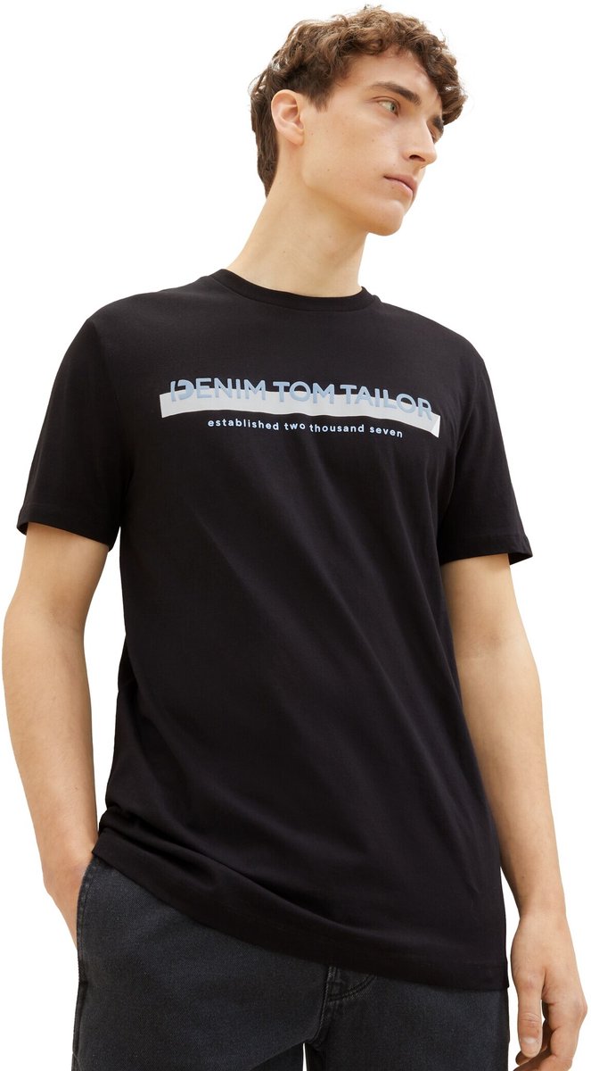 Tom Tailor Denim - T-shirt met logoprint - Maat S - Black
