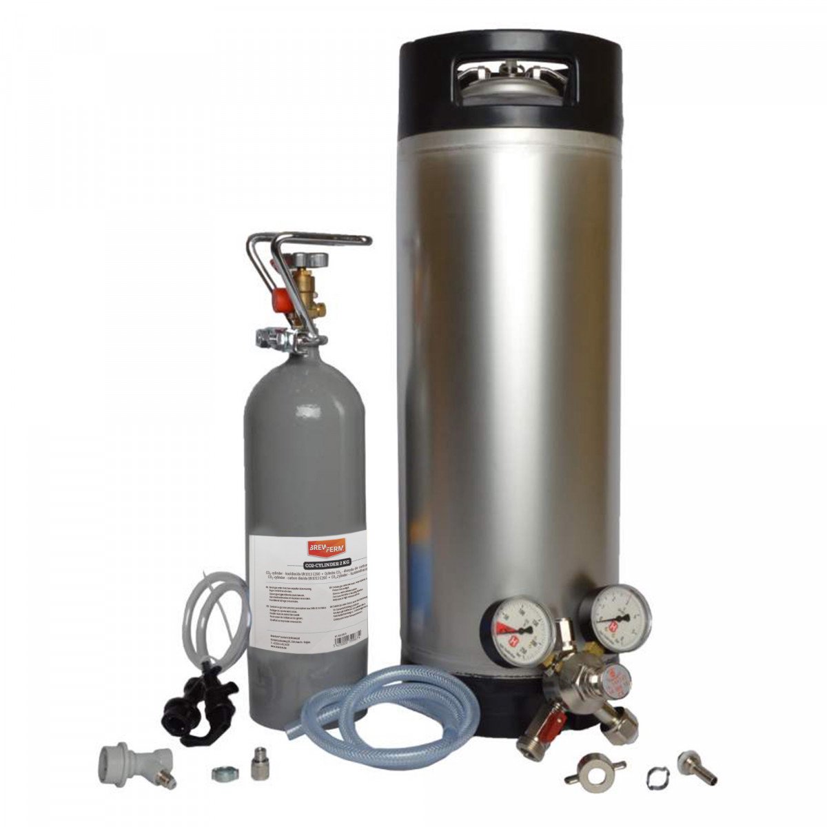Complete drukvat-set met soda-keg 19L + CO2 fles + manometer + aansluitingen
