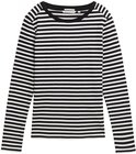 Zwart-wit gestreept T-shirt met lange mouwen en zwarte boothals.