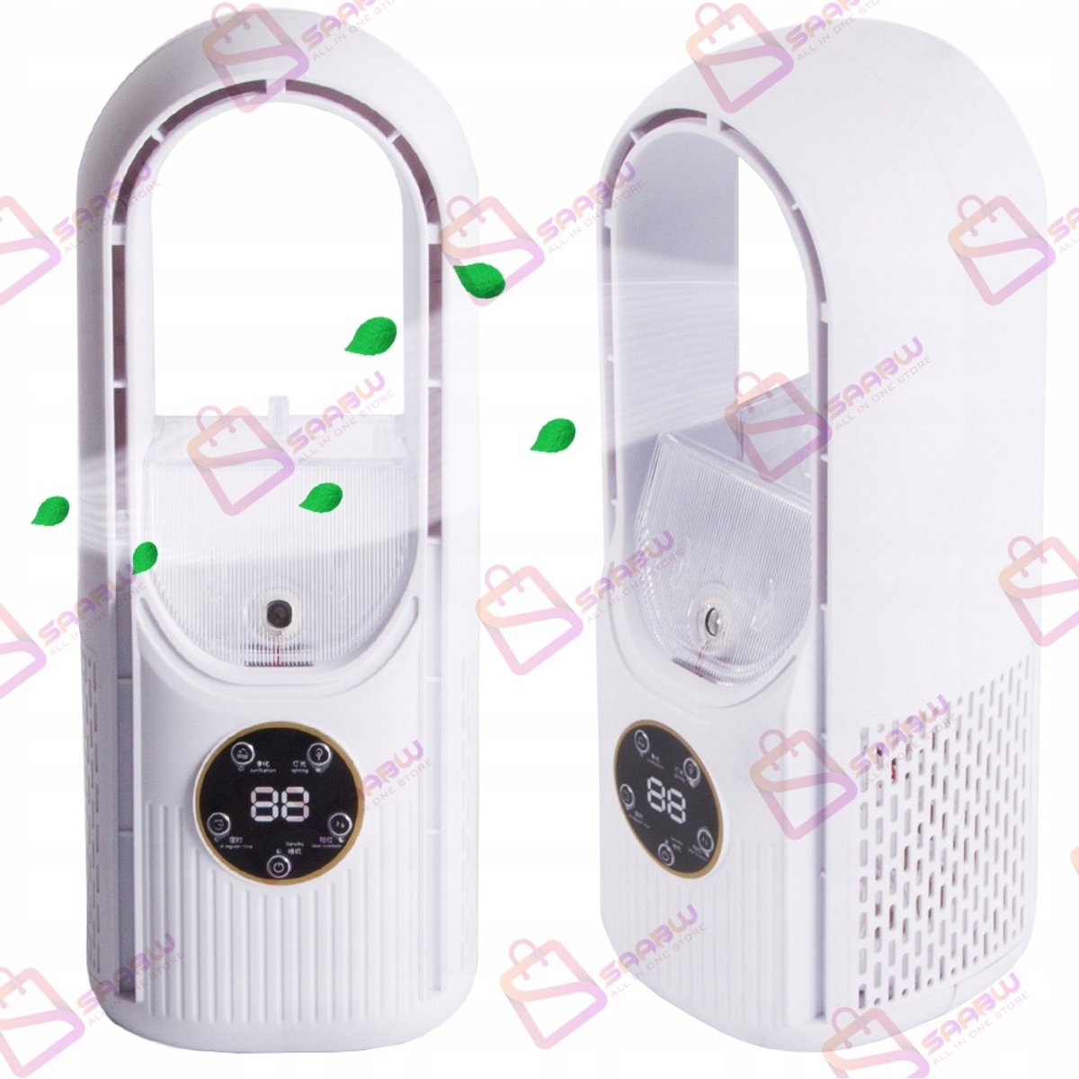 Bladloze Kolomventilator met Luchtbevochtiger – Stil & Compact – 6 Snelheden – Timer – USB – LED Verlichting – 30 cm – Tafelventilator – Luchtreinigers - 54148