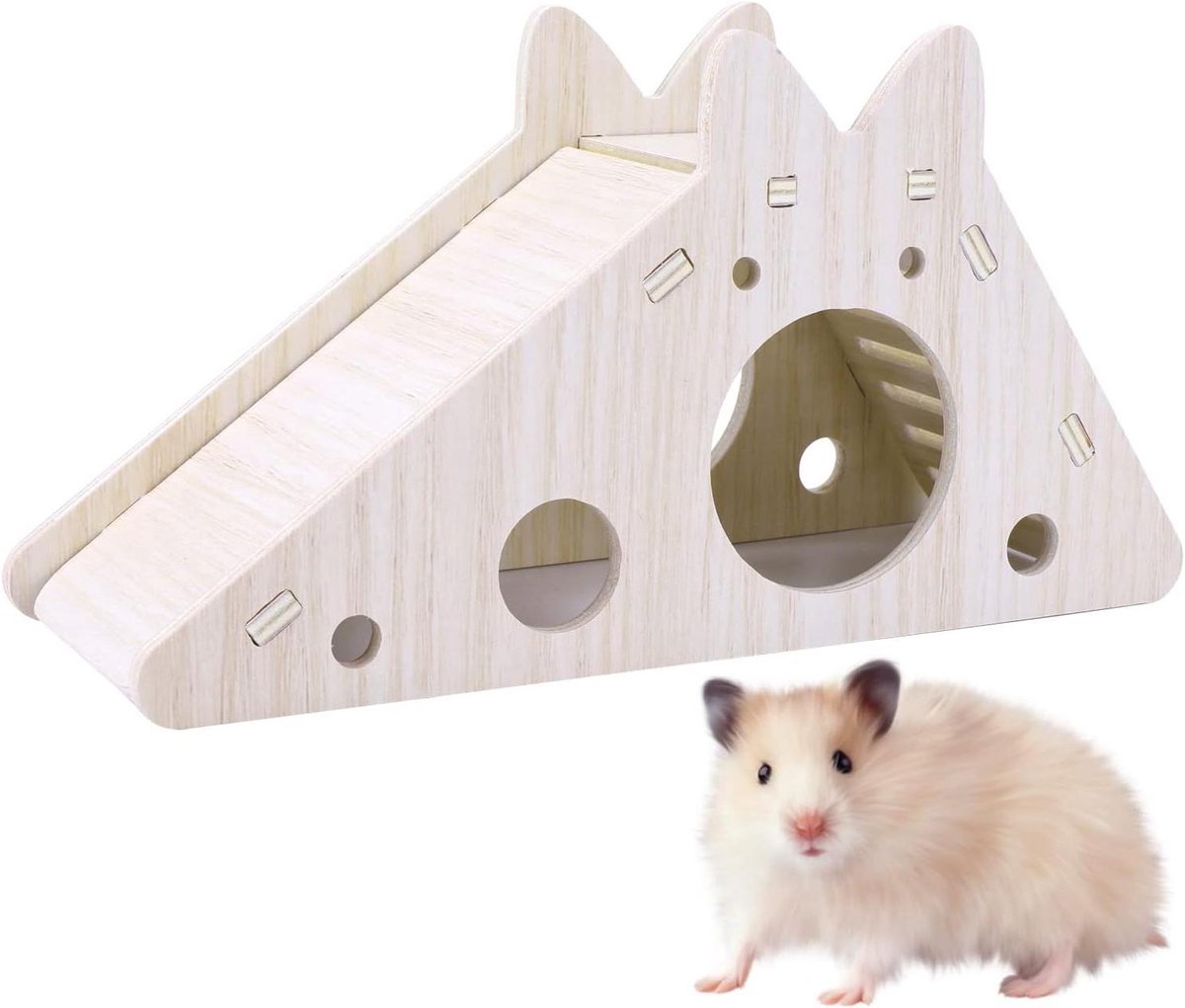Allecto Plus – Houten Hamsterkooi met Ladder, Glijbaan en Schuilplaats voor Gerbils, Muizen en Ratten – Natuurlijk Houten Speelgoed – Ruime Knaagdierenverblijf
