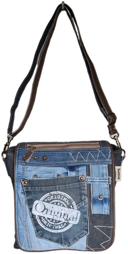 Sac - Denim- Toile - Cuir- jeans recyclés - femme - homme - Rétro - Vintage - Streetwear - 25 x 27 x 8 cm - Sunsa