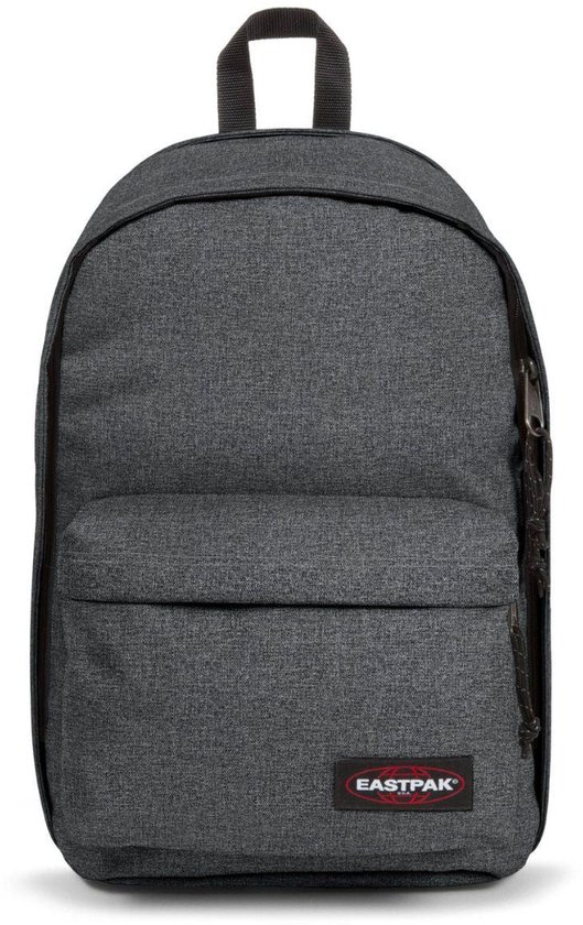 Grijze Eastpak rugzak, effen van voren gezien met Eastpak logo.