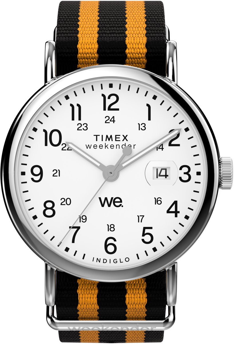 Timex Weekender Quartz Analoog Horloge Oranje Kast: 100% Laag Lood Messing | Armband 100% Textile 40 mm TW2W86200AJ
