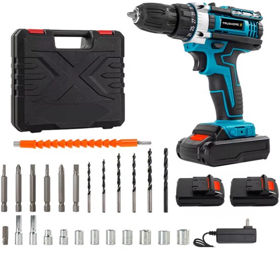 Truskore Draadloze Accuboormachine – Compacte Elektrische Boor & Schroevendraaier – Inclusief 2 Oplaadbare Batterijen – Ideaal voor Klusjes in en om het Huis – Boormachine - Boorhamer - Met Gereedschapsset