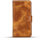 Geschikt Voor iPhone 13 Hoesje Leer - Solidenz Bookcase Geschikt Voor iPhone 13 Lederen - Echt leer - Telefoonhoesje Met Pasjeshouder - Top grain leather case cover - Lichtbruin