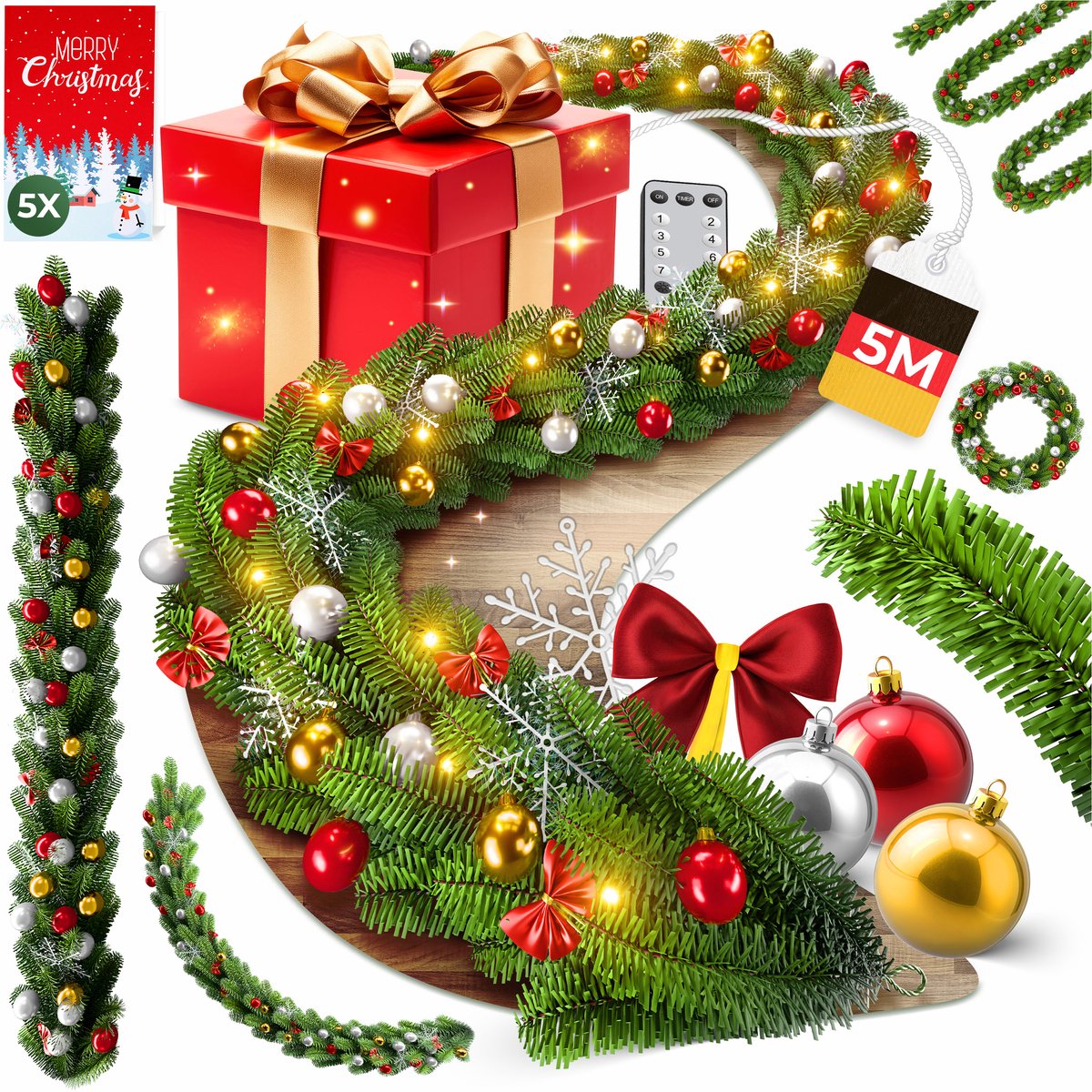 KESSER® Guirlande met verlichting - Kerstguirlande LED Kerstslinger Kerstversiering Kerstdecoratie – foto 5