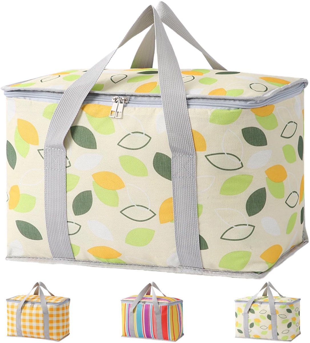 LaresDay Geïsoleerde Koeltas 14L (35x20x20cm) 900D Oxford - Herbruikbaar voor kamperen, picknicken, strand en winkelen | Koeltas met handvat voor bezorging en buitenactiviteiten (Groene bladeren)