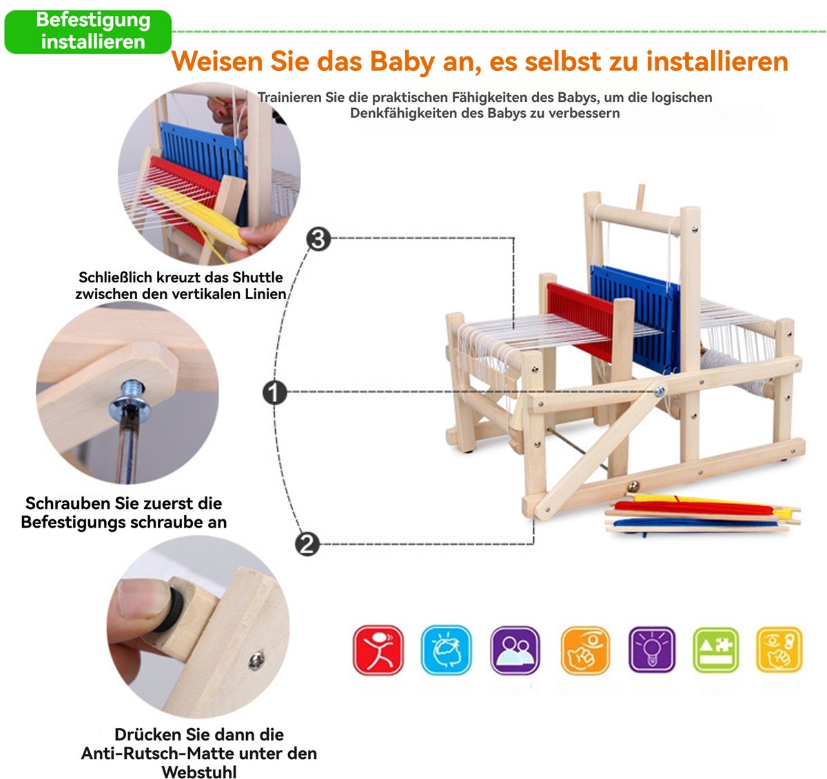Small Foot - Houten Weefgetouw Compact, 6dlg. ... | Lobbes Speelgoed