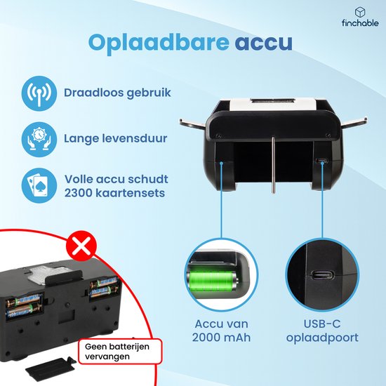 Finchable® Kaartenschudmachine - Schudmachine voor Speelkaarten - Kaartschudder met 2 Standen - Oplaadbaar