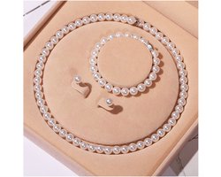 7-8mm - Natuurlijk schelpenparel ketting set - Natuurlijke parelketting - parelarmband - pareloorbellen - Bijoux - cadeau - Valentijnscadeaus - verjaardagscadeau - Kerstgeschenken