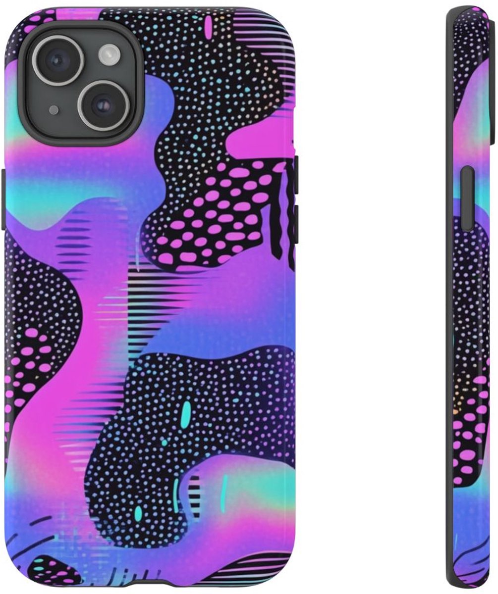 Abstract Neon Vaporwave Patroon – Telefoonhoesje Geschikt voor iPhone 15 Plus