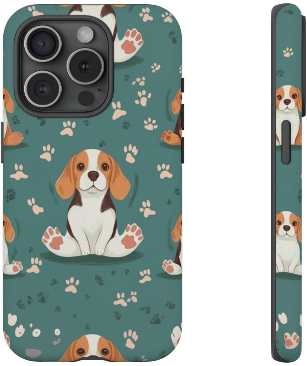 Beagles met Pootafdrukken Patroon – Telefoonhoesje Geschikt voor iPhone 15 Pro