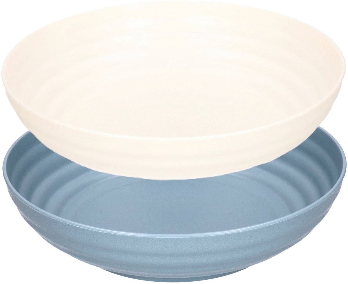 Plasticforte onbreekbaar servies diepe borden/schaaltjes - 6x stuks - blauw/wit - kunststof - 22 x 5 cm - Camping - Keuken
