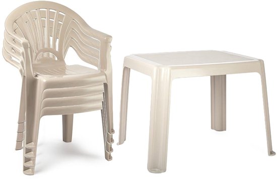 Ensemble de Chaises de jardin pour enfants Plasticforte - Plastique - Beige - avec 4 chaises - Extérieur/Intérieur