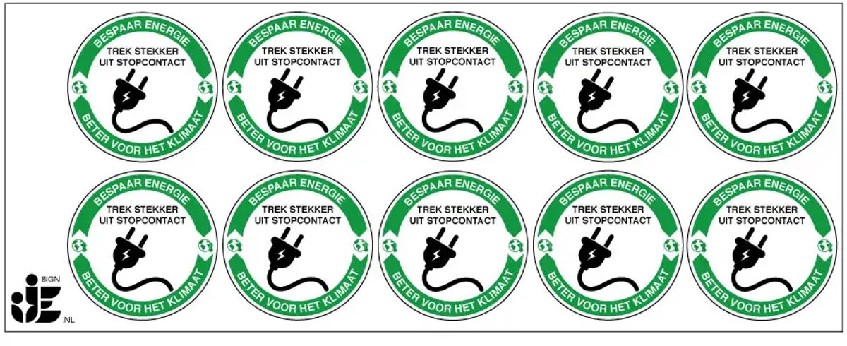 Trek stekker uit stopcontact energie besparen sticker | 5 cm - 10 stuks per vel