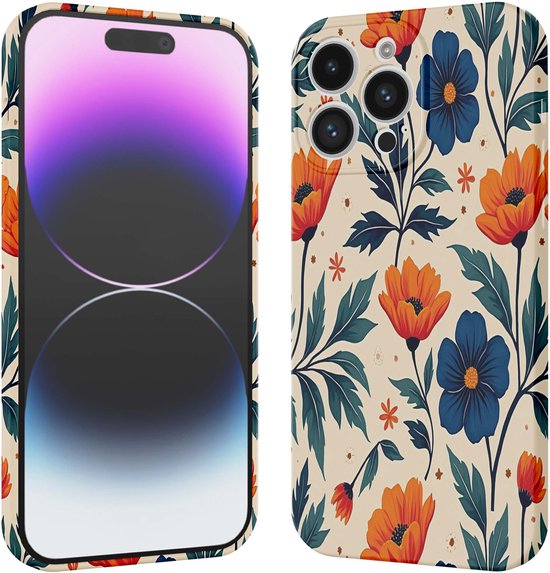 Coque de téléphone Smartphonica adaptée à iPhone 14 Pro Max avec imprimé Fleurs bleu Oranje - Coque souple flexible en TPU - Coque arrière Design fleurs Blue Orange adaptée à iPhone 14 Pro Max