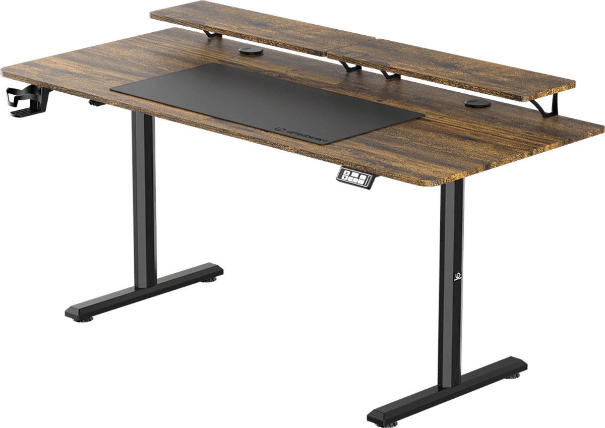 Ultradesk HIGHLANDER XXL – Bureau voor Gaming, Kantoor & Home Office – Bruin – 160 x 70 cm – Elektrisch verstelbaar – Ergonomisch thumbnail 4