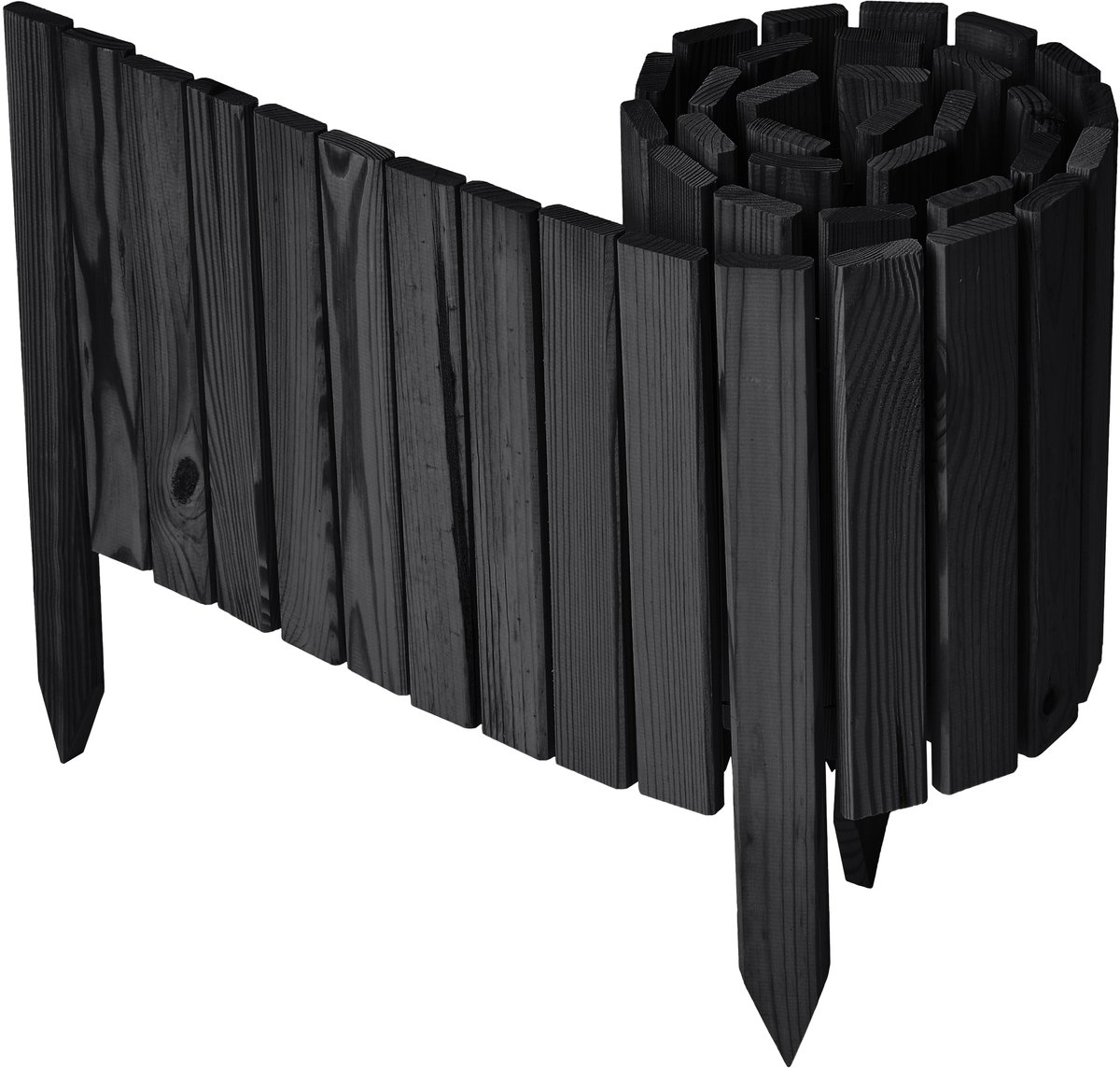 Garronda Rollborder - Flexibele houten - Gazonafscheiding - Palissade padenafscheiding - kan worden ingekort - Grafiet - Hoogte: 30 cm, hekje 200 cm - GD-BRU-RollborderF200